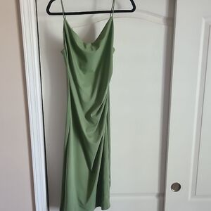 H&M Sage Green Satin Midi Slip Dress
